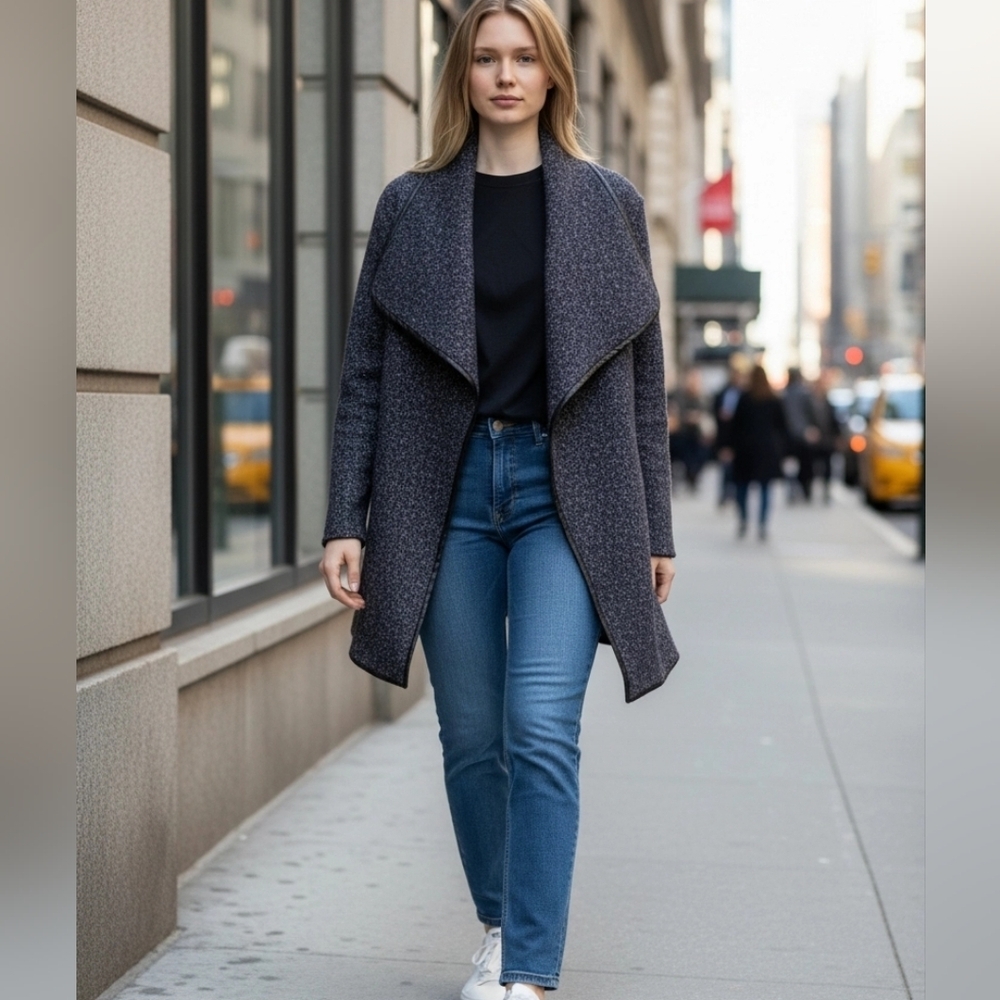 Parkhurst Tweed Knit Open  Front Long Jacket Sweater medium stylish Warm